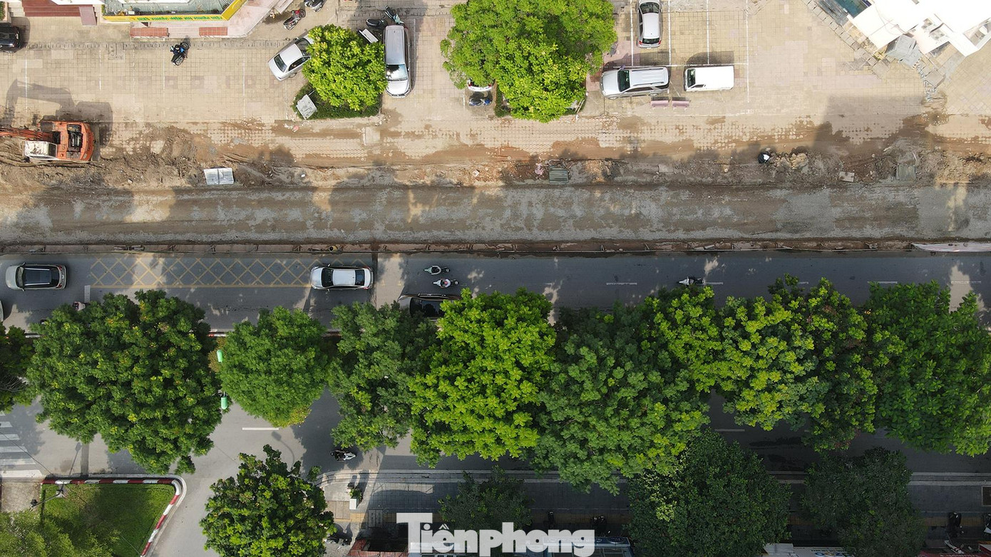 Hiện bề rộng của một chiều đường Trần Đăng Ninh hướng đi Nguyễn Phong Sắc còn 6 m để phân luồng cho các phương tiện qua lại.