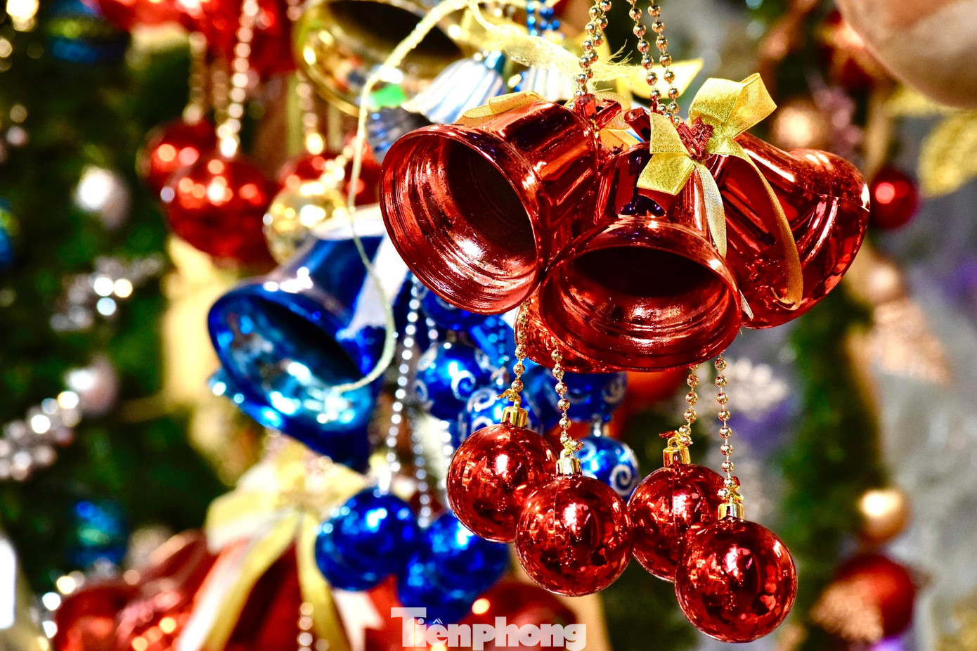 Vào dịp Giáng sinh, phố Hàng Mã khoe màu sắc rực rỡ của cây thông Noel, chuông, hoa, hình người tuyết hay vòng nguyệt quế,...