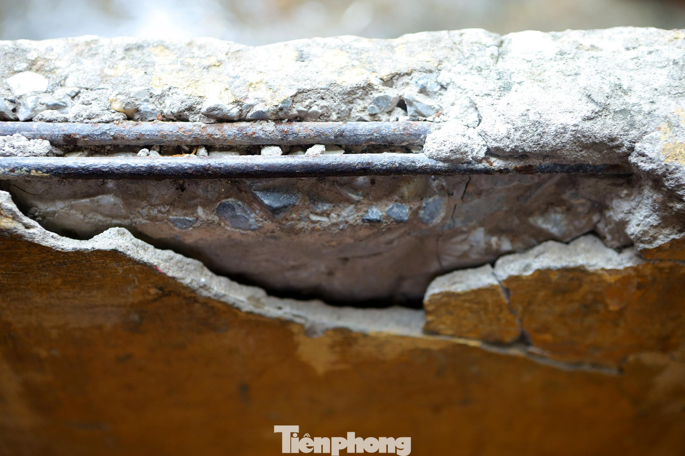 Các mảng tường trơ trọi lớp vữa, xuống cấp trầm trọng từ lâu.