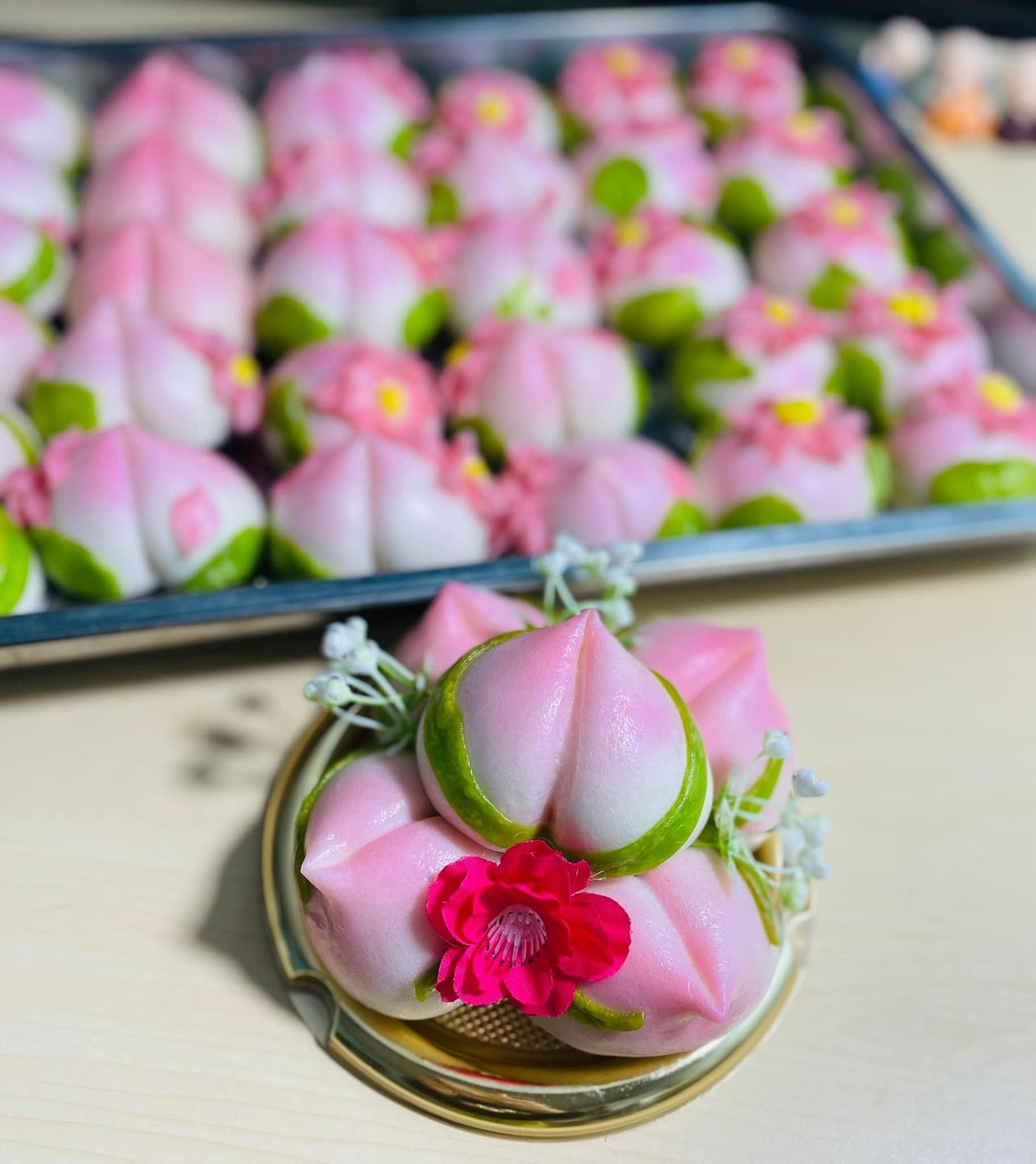 Bánh thạch tạo hình quả đào tiên, giá 60.000 đồng/set (Ảnh: Hương C.Bống) Bánh thạch tạo hình quả đào tiên, giá 60.000 đồng/set (Ảnh: Hương C.Bống)