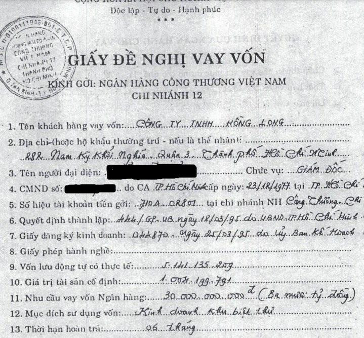 Giấy đề nghị Ngân hàng cho vay vốn của ông Đ.H.C, giám đốc công ty Epco