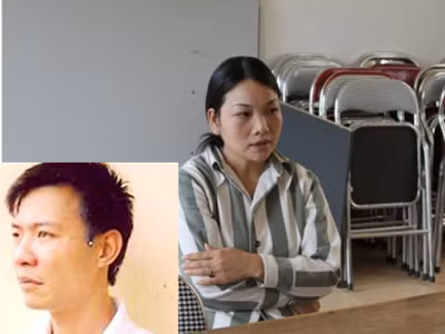 Nguyễn Thị Thanh Thuyết trong trại giam (ảnh lớn) và người tình của Thuyết là Tạ Hoàng Hiệp (ảnh nhỏ)