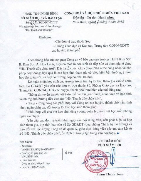 Phó hiệu trưởng bị kỷ luật vì tham gia 'Hội Thánh Đức Chúa Trời' ảnh 2