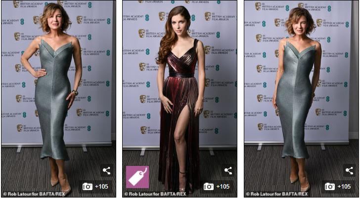 &quot;Tiểu thư Jones&quot; Renée Zellweger (váy bạc) vaAnna Kendrick, remained in Los Angeles for the awards show and posed for photos in a carpeted room