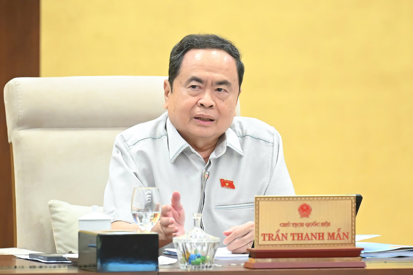 Chủ tịch Quốc hội Trần Thanh Mẫn phát biểu tại phiên họp. Ảnh: QH