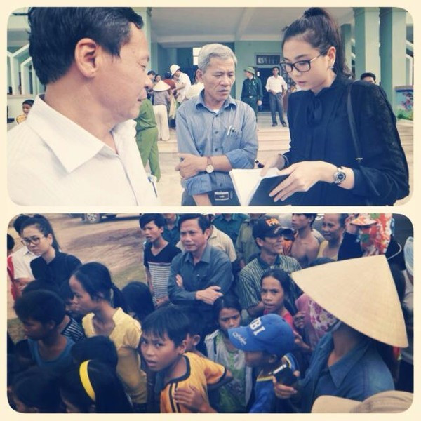 Cách đó 1 ngày, cô cũng tác nghiệp tại Đông Hà - Quảng Trị - một trong những tỉnh miền Trung bão Haiyan có nguy cơ đổ bộ. 