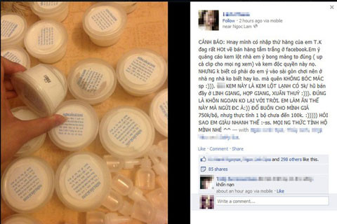 Một hotgirl bị lật tẩy khi bán kem trắng da kém chất lượng trên Facebook