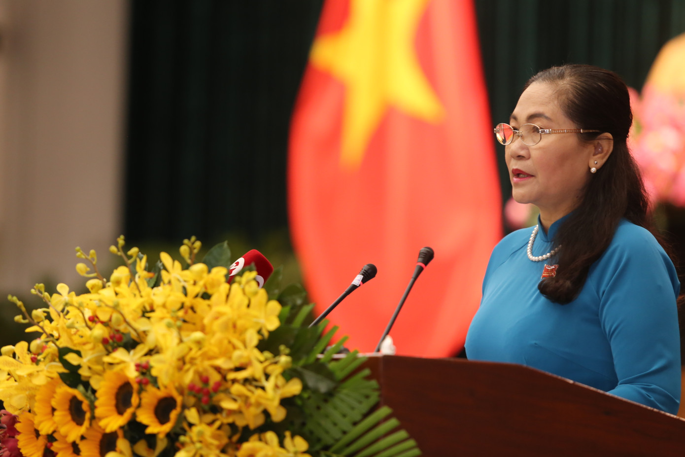 Chủ tịch HĐND TPHCM Nguyễn Thị Lệ trao phát biểu khai mạc kỳ họp.