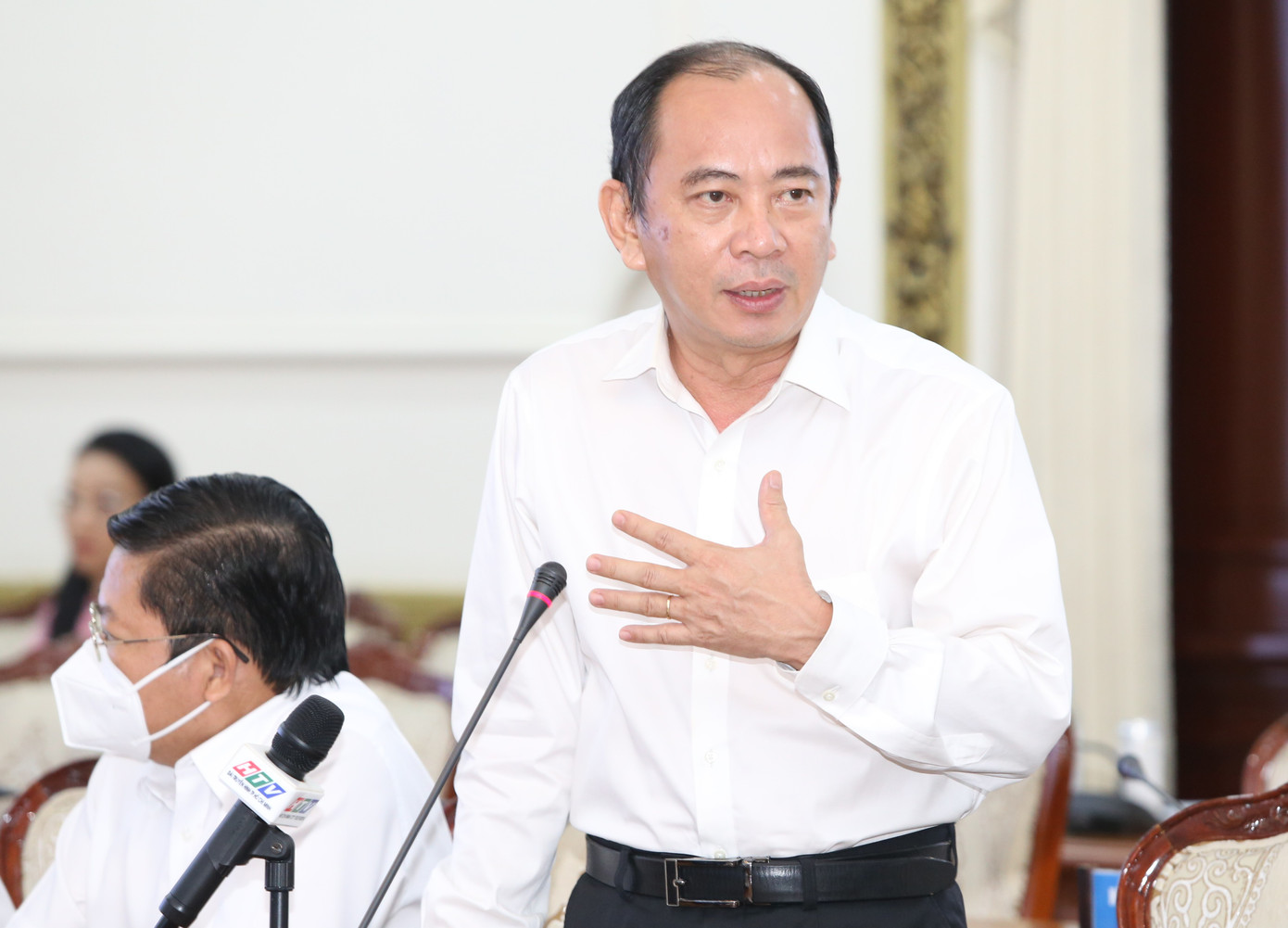 Giám đốc Sở Y tế TPHCM Tăng Chí Thượng thông tin tại buổi họp. Ảnh: Ngô Tùng Giám đốc Sở Y tế TPHCM Tăng Chí Thượng thông tin tại buổi họp. Ảnh: Ngô Tùng