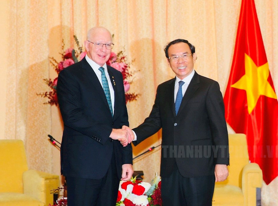 Bí thư Thành ủy TPHCM Nguyễn Văn Nên và Toàn quyền Australia David Hurley tại buổi tiếp.