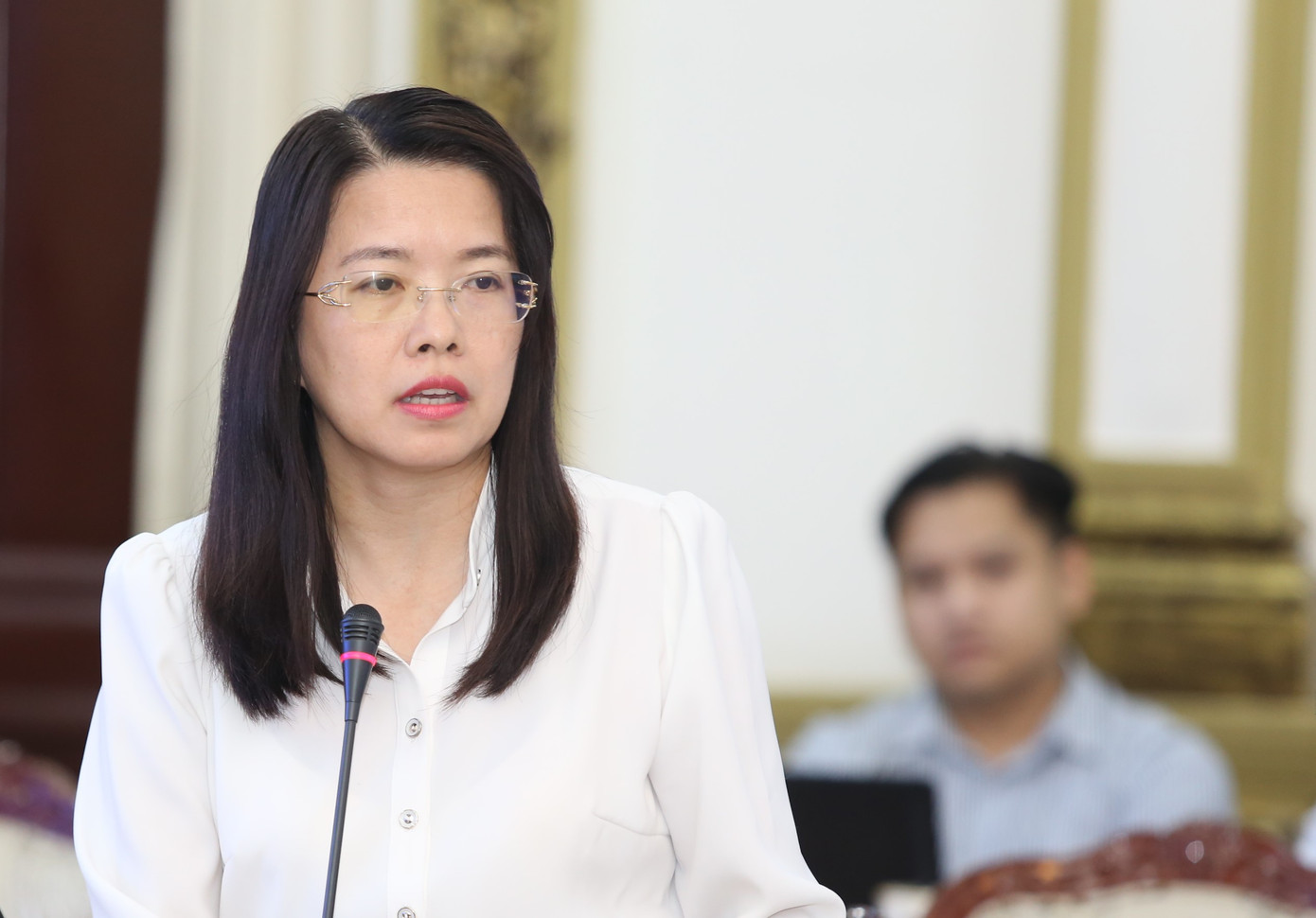 Giám đốc Sở Du lịch TPHCM trao đổi tại buổi họp. Ảnh: Ngô Tùng.