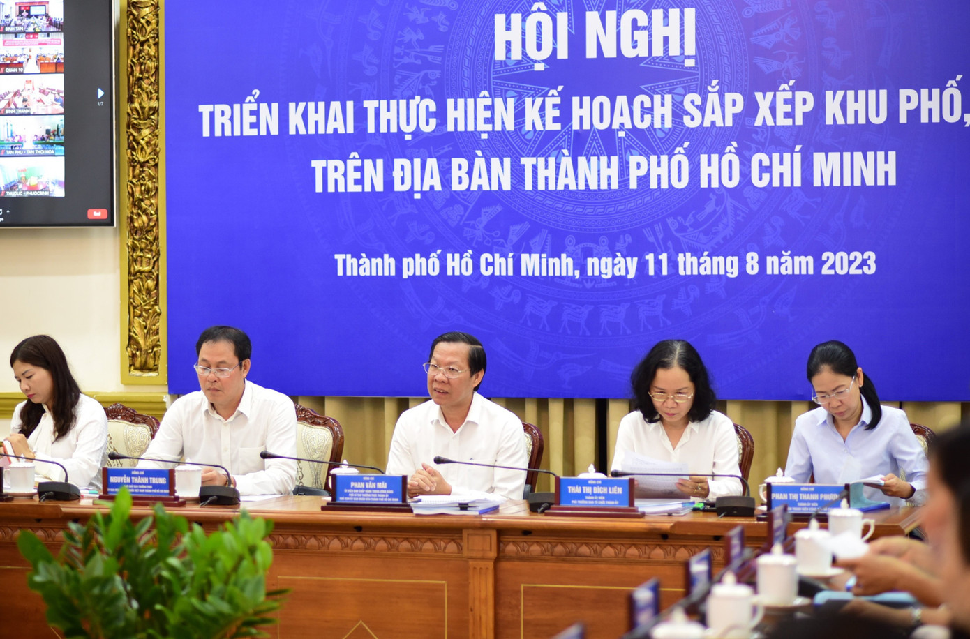 Lãnh đạo TPHCM cùng các sở, ngành tại hội nghị.