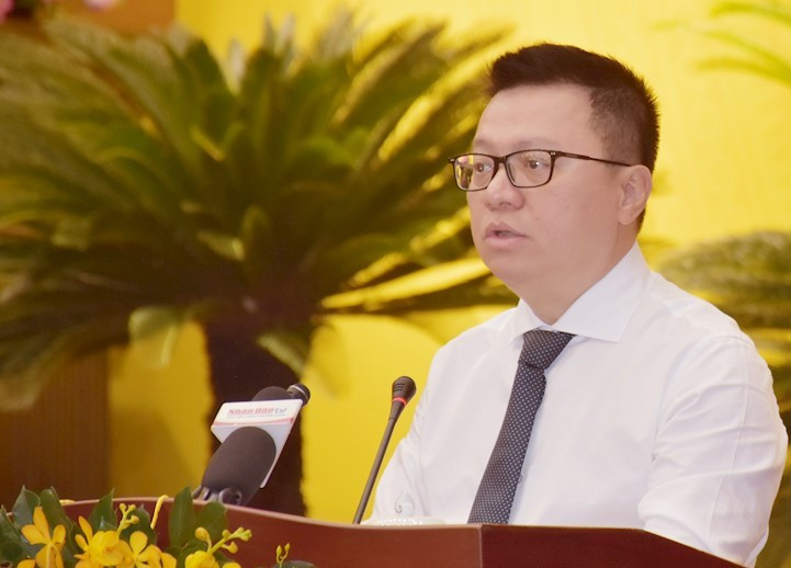 Chủ tịch Hội Nhà báo Việt Nam Lê Quốc Minh phát biểu tại hội nghị.