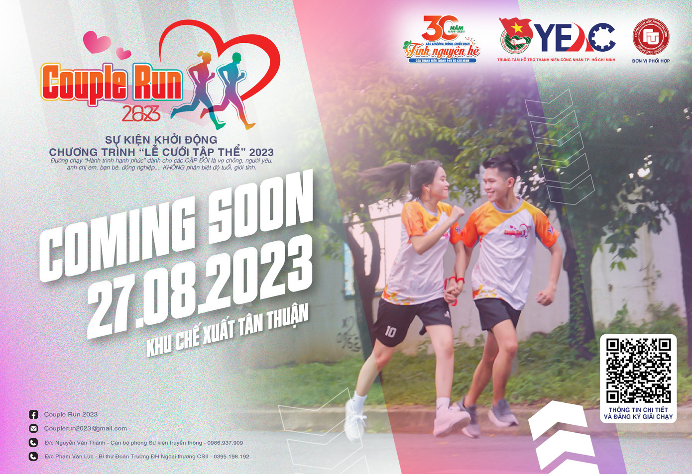 Thông tin hoạt động "Couple run" gây quỹ tổ chức chương trình Lễ cưới tập thể 2023. Ảnh: Trung tâm Hỗ trợ thanh niên công nhân TPHCM. Thông tin hoạt động "Couple run" gây quỹ tổ chức chương trình Lễ cưới tập thể 2023. Ảnh: Trung tâm Hỗ trợ thanh niên công nhân TPHCM.