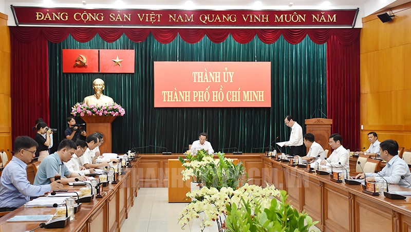 Quang cảnh phiên làm việc thứ 4 của Ban Chỉ đạo phòng chống tham nhũng, tiêu cực TPHCM kể từ khi thành lập. Ảnh: Thành uỷ TPHCM