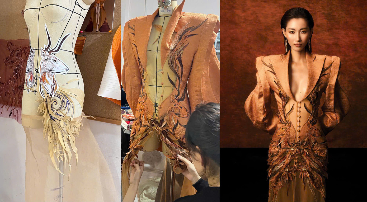 Quy trình tạo nên một bộ trang phục của Hoàng Linh. (Ảnh: NVCC) Quy trình tạo nên một bộ trang phục của Hoàng Linh. (Ảnh: NVCC)