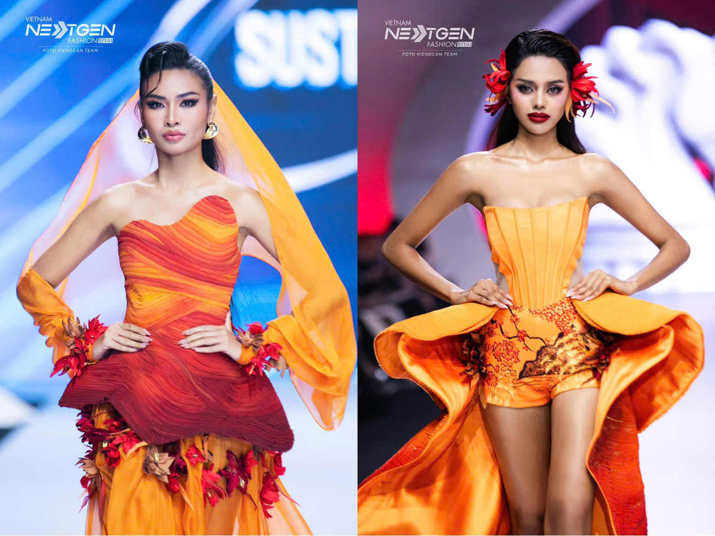 Á hậu Miss Cosmo 2024 và Miss Cosmo Campuchia trình diễn BST “Giang Sang”. (Ảnh: Vietnam Next Gen Fashion) Á hậu Miss Cosmo 2024 và Miss Cosmo Campuchia trình diễn BST “Giang Sang”. (Ảnh: Vietnam Next Gen Fashion)
