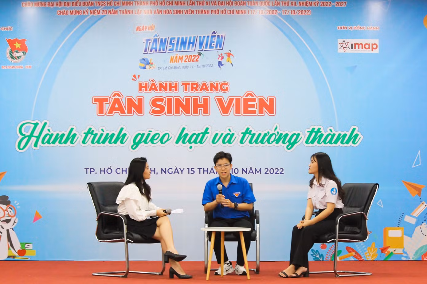 Năm 2022, Quốc Trung làm diễn giả tại chương trình “Hành trang tân sinh viên - Hành trình gieo hạt và trưởng thành”. (Ảnh: NVCC)