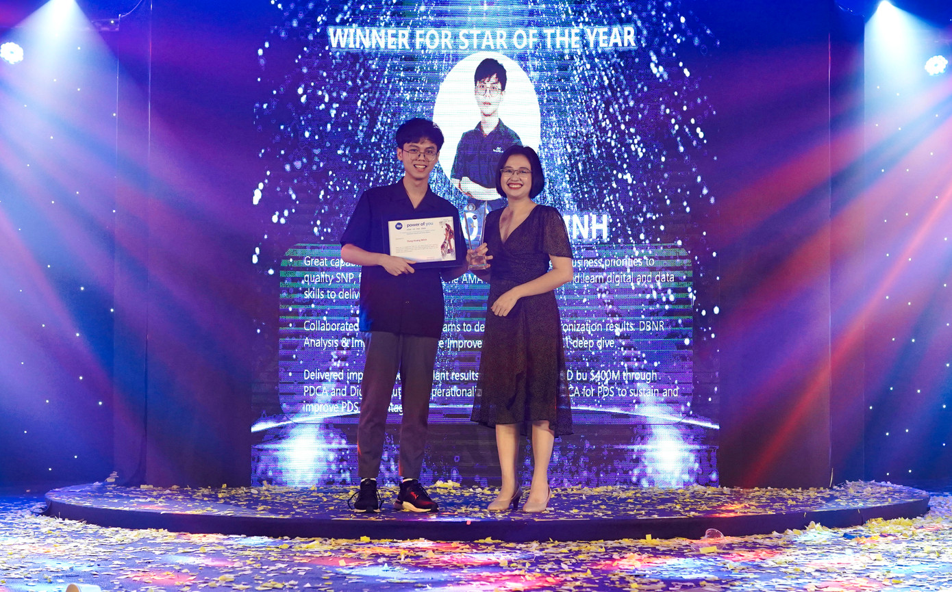 Hoàng Minh nhiều lần được vinh danh tại công ty.