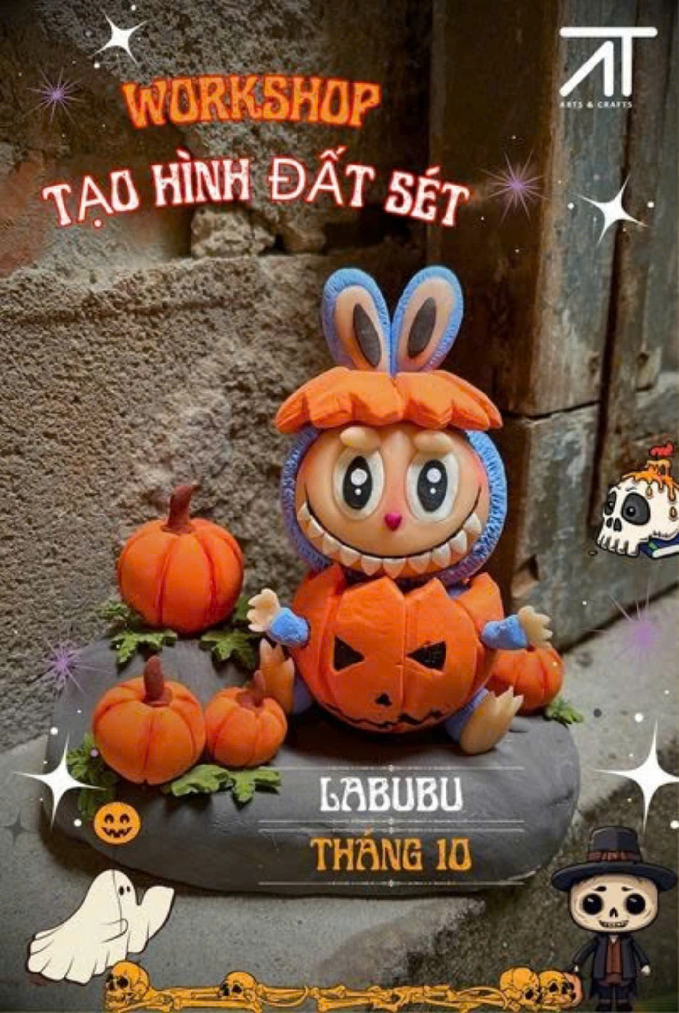 Chương trình tự tay tạo hình Labubu Halloween từ đất sét.