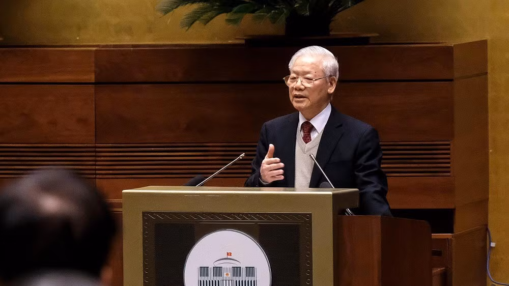Tổng Bí thư Nguyễn Phú Trọng phát biểu chỉ đạo tại Hội nghị Văn hóa toàn quốc 2021. (Ảnh: Mạnh Thắng)