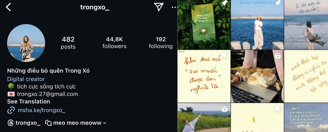 Thu Nguyên đã tận dụng đam mê viết để xây dựng kênh Instagram của mình, đến nay đã thu hút hơn 44.000 lượt theo dõi. (Ảnh: NVCC)