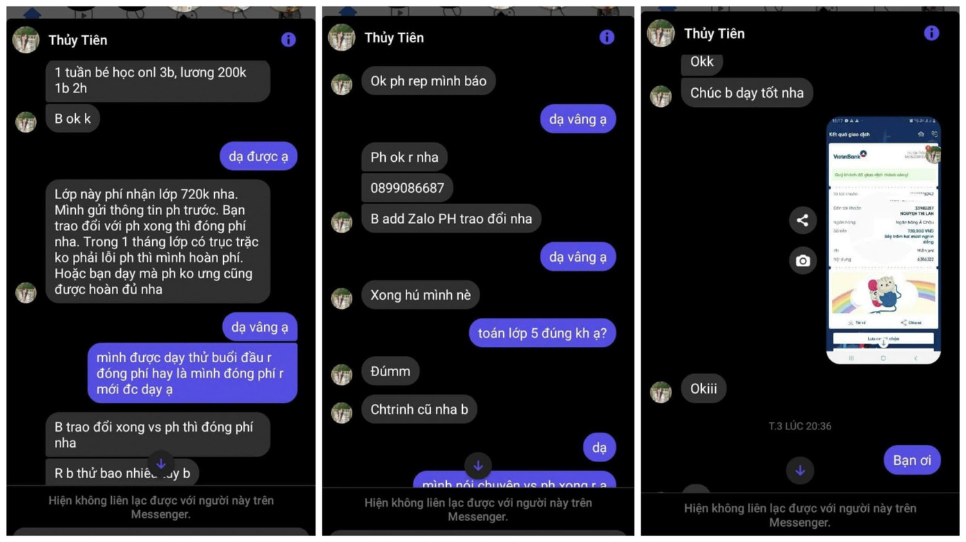 Hình ảnh ghi lại quá trình đối tượng lừa B. N. Thiên. (Ảnh: NVCC) Hình ảnh ghi lại quá trình đối tượng lừa B. N. Thiên. (Ảnh: NVCC)