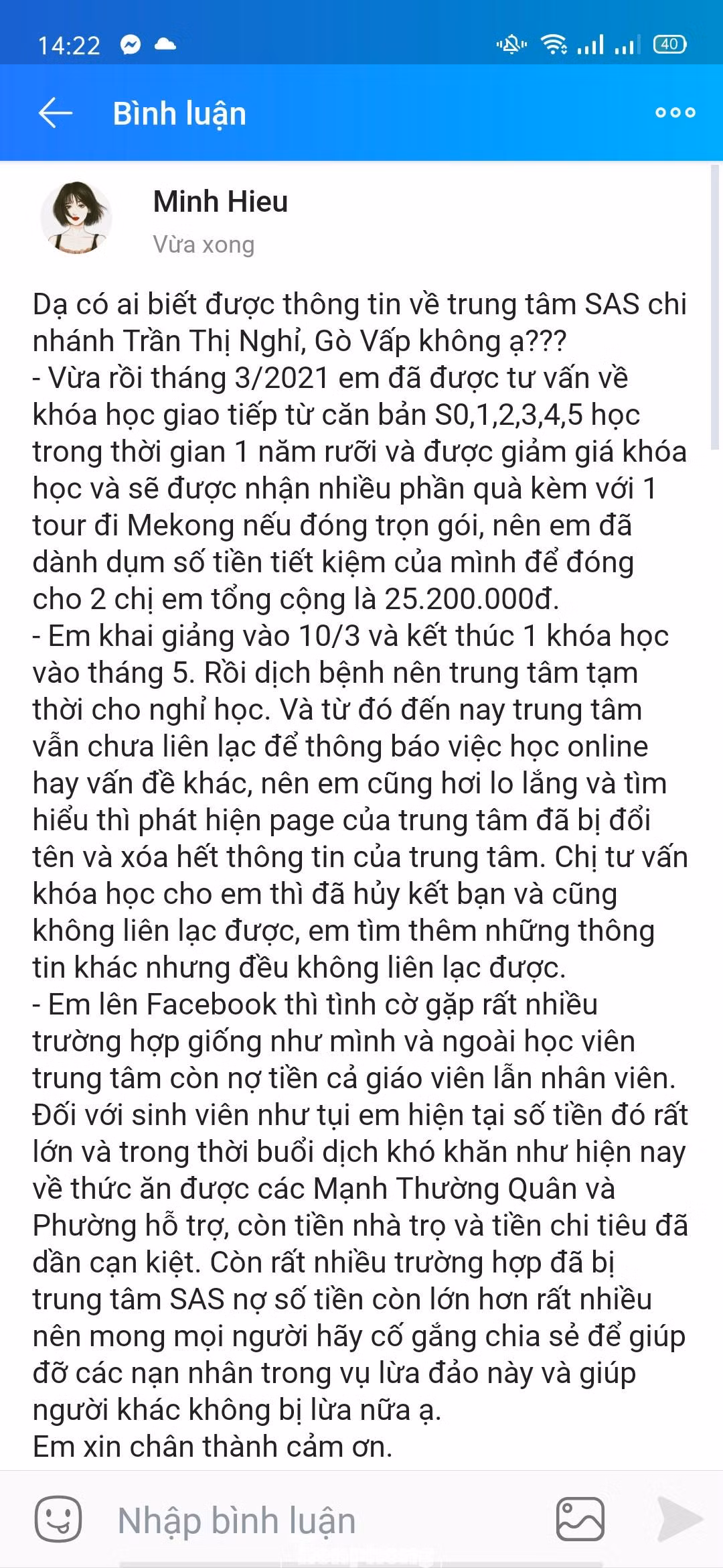 Lời nhắn của một học viên