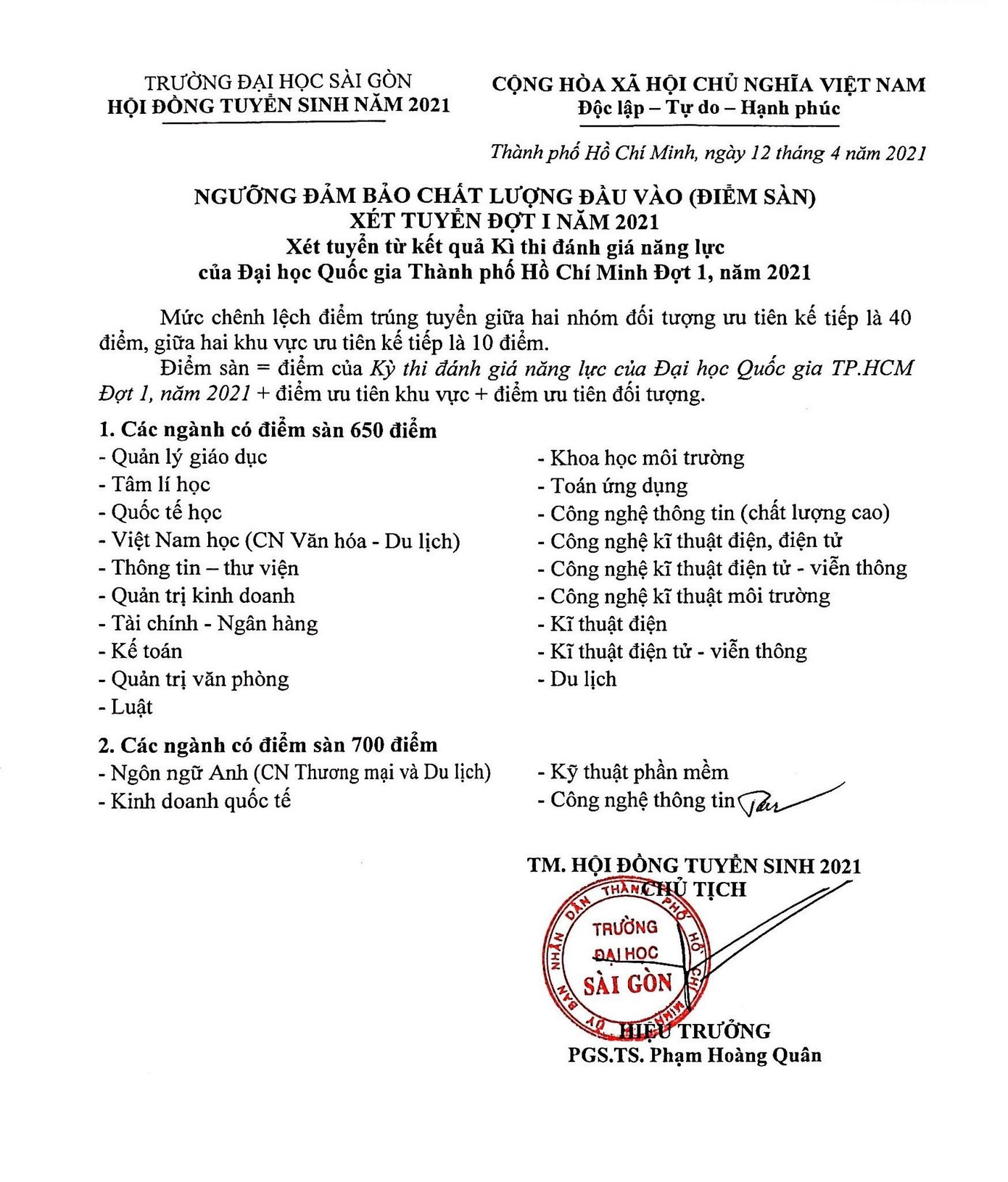 Điểm sàn đánh giá năng lực của Trường ĐH Sài Gòn Điểm sàn đánh giá năng lực của Trường ĐH Sài Gòn
