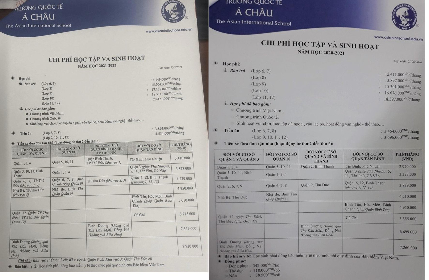 Bảng học phí của Trường Quốc tế Á Châu Bảng học phí của Trường Quốc tế Á Châu