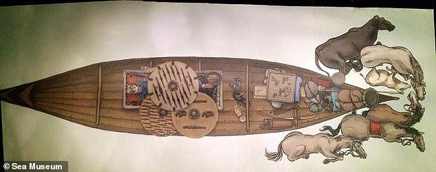 Nhiều loại động vật và đồ tác tạo liên quan được chôn cùng thuyền.