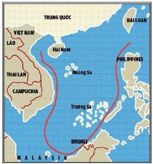 Bản đồ “Đường lưỡi bò” mà Trung Quốc tự vẽ để đòi giành chủ quyền trên 80% vùng biển Đông	Nguồn: Tuổi Trẻ