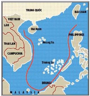 Bản đồ “Đường lưỡi bò” mà Trung Quốc tự vẽ để đòi giành chủ quyền trên 80% vùng biển Đông	Nguồn: Tuổi Trẻ