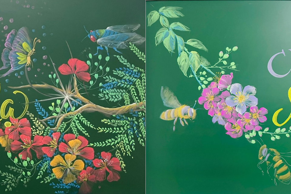 Thầy Hạnh lấy ý tưởng sáng tạo từ hoa lá, cây cỏ... để đưa vào tác phẩm của mình. Thầy Hạnh lấy ý tưởng sáng tạo từ hoa lá, cây cỏ... để đưa vào tác phẩm của mình.