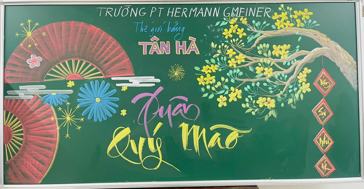 Thầy Hạnh vẽ trang trí bảng chúc mừng Năm mới. Thầy Hạnh vẽ trang trí bảng chúc mừng Năm mới.