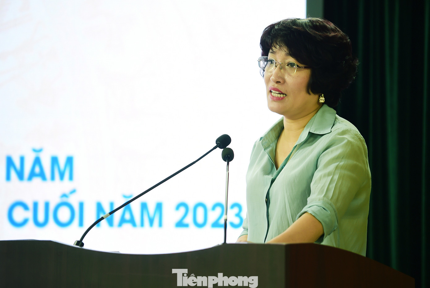 Chị Lê Hồng Hạnh phát biểu tại hội nghị. Ảnh: Xuân Tùng