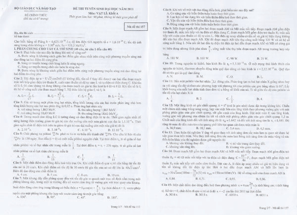 Đề thi môn Vật lý. Đề thi môn Vật lý