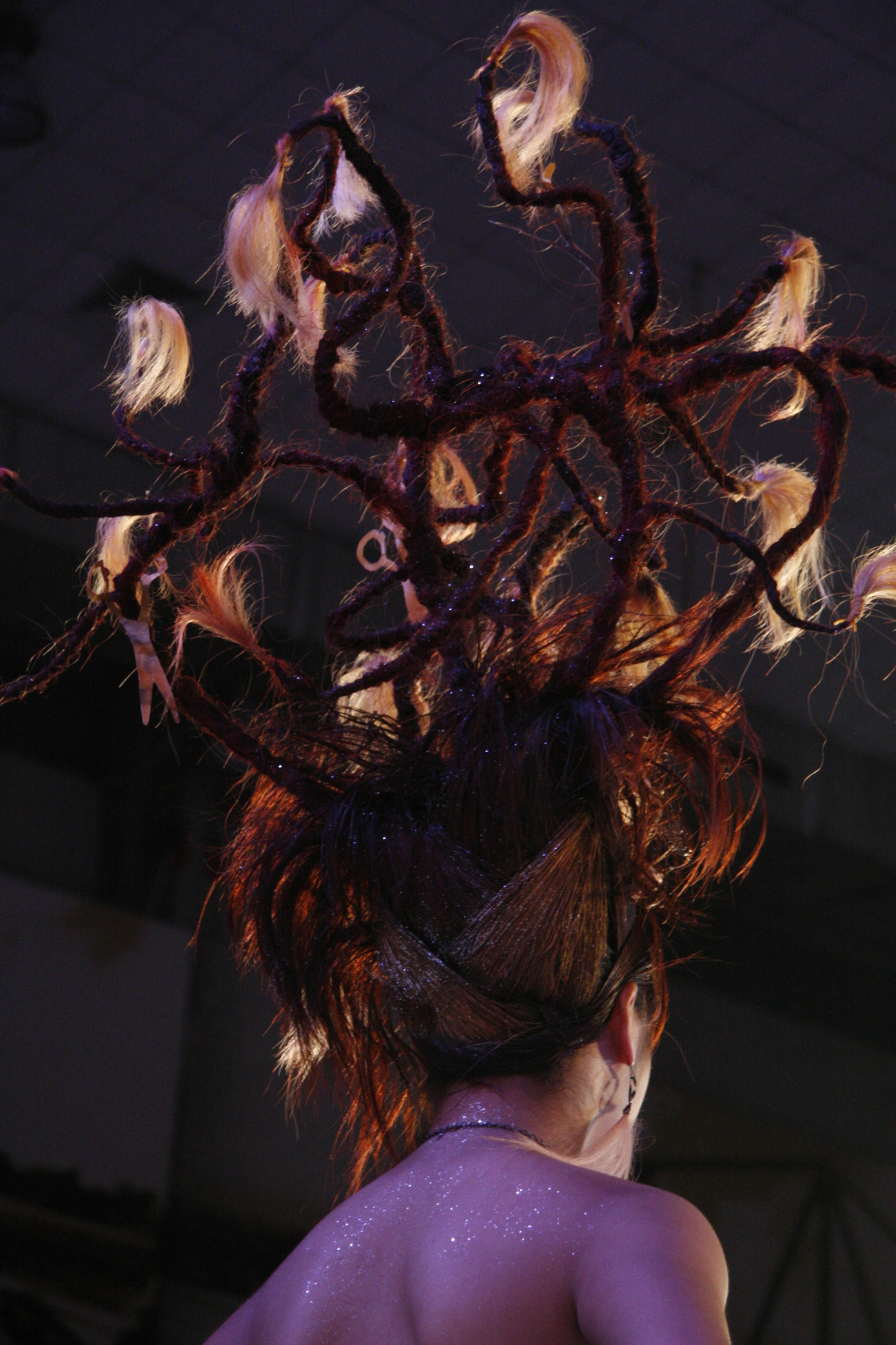 Nhà tạo mẫu Đỗ Tuấn Anh với mẫu tóc đuợc thiết kế dựa trên kiến trúc của sừng hươu