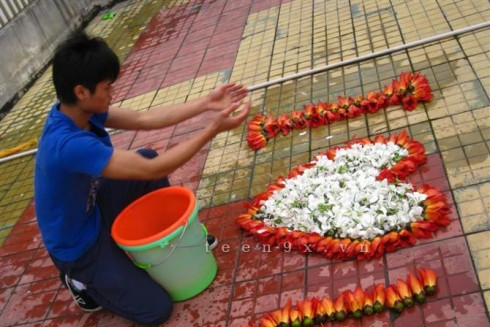 "Biểu tượng của tình yêu" được tưới nước cho đỡ héo.