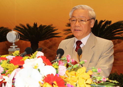 Tổng Bí thư Nguyễn Phú Trọng phát biểu khai mạc hội nghị. Ảnh: TTXVN