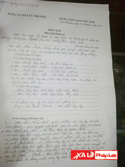 Biên bản cuộc họp ghi nhận sự kiện người dân xóm núi “đại thắng”