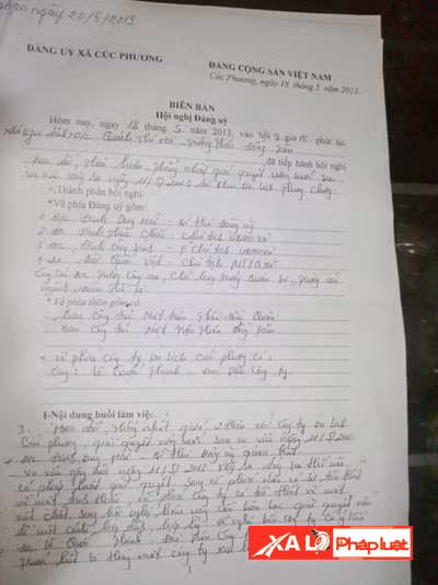 Biên bản cuộc họp ghi nhận sự kiện người dân xóm núi “đại thắng”