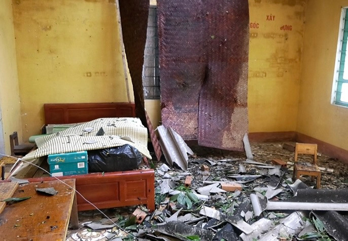 Hiện trường lốc xoáy gây thiệt hại tại khu Mỵ, xã Yên Nhân.