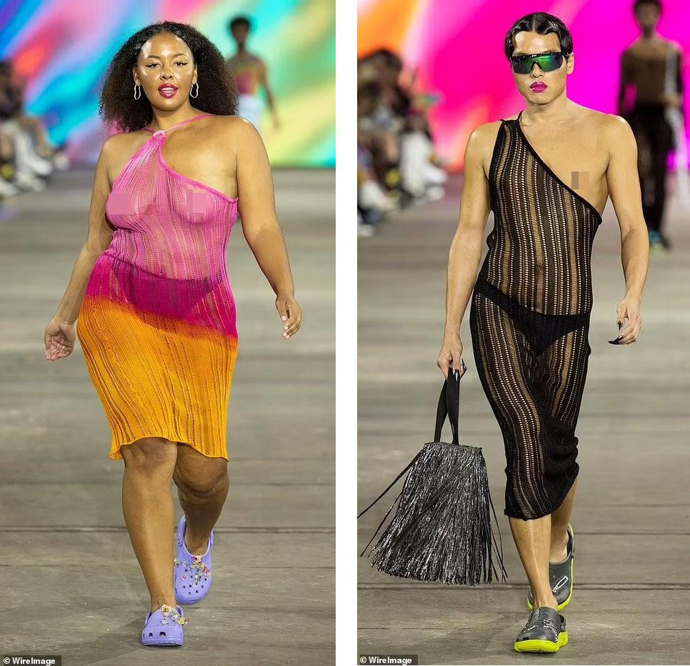 Dàn người mẫu không ngại lộ “da thịt” khi mặc những bộ trang phục lưới, xuyên thấu và cắt xẻ táo bạo trình diễn trên sàn catwalk. Những bộ cánh lướt dọc theo cơ thể để tạo ra phom dáng vừa vặn và tôn lên đường cong của người mẫu.