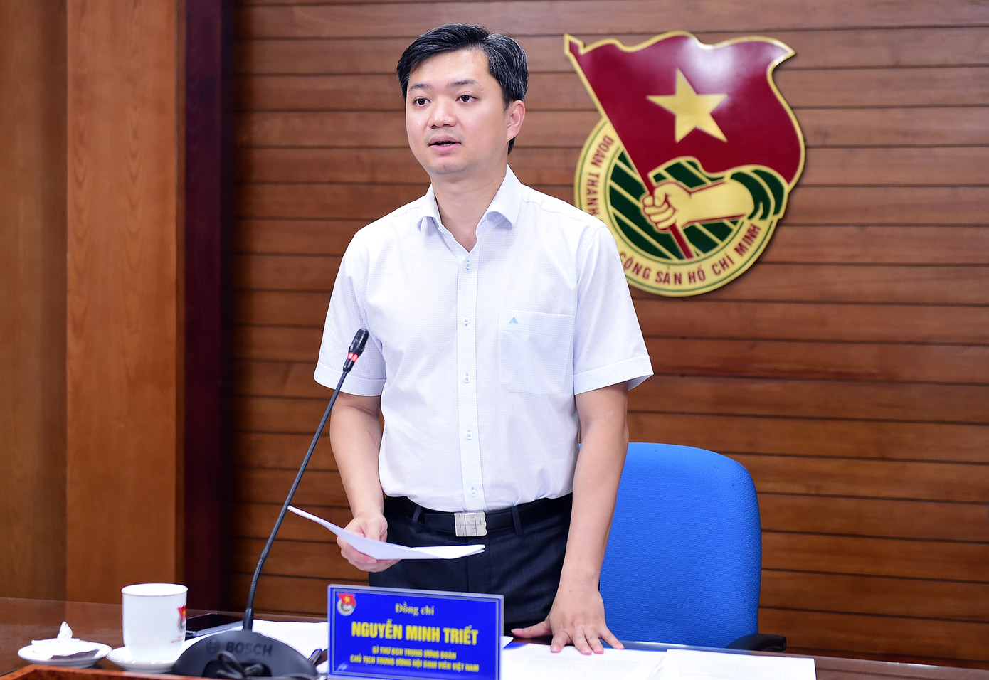 Anh Nguyễn Minh Triết phát biểu tại hội nghị. Ảnh: Xuân Tùng