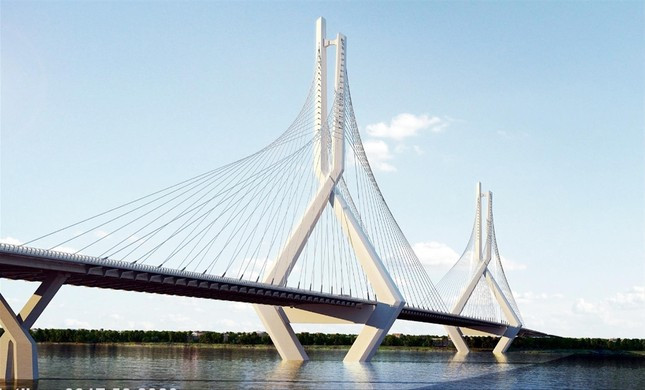 Kiến trúc cầu Tứ Liên bắc qua sông Hồng.