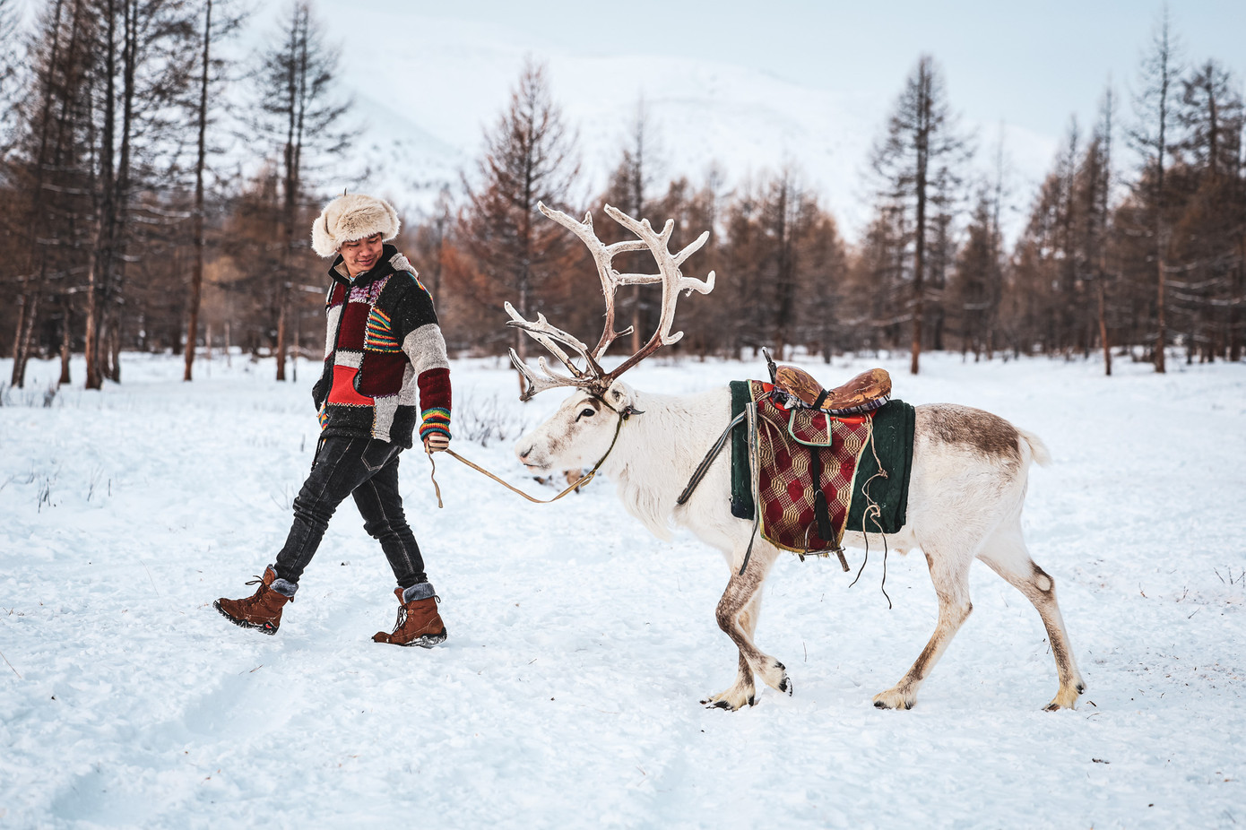 Du khách du lịch Mông Cổ vào mùa đông có thể tiết kiệm thời gian hơn để tiếp cận với bộ lạc này. Nhiều con sông, mặt hồ đóng thành băng, xe ô tô địa hình có thể chạy thẳng vào tới nơi bộ lạc sinh sống. Trong khi mùa hè du khách phải cưỡi ngựa 9-10 tiếng mới tới nơi người Dukha dựng trại.