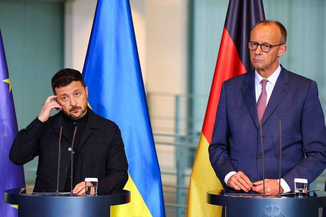 Tổng thống Ukraine Volodymyr Zelensky và Thủ tướng Đức Friedrich Merz trong cuộc họp báo ngày 28/5. (Ảnh: Reuters)