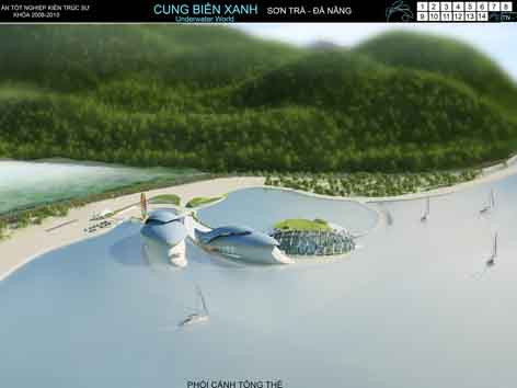 Phối cảnh “Cung biển xanh” Sơn Trà (Đà Nẵng) trong đồ án của Hồ Thị Tuyết Nhi. Phối cảnh “Cung biển xanh” Sơn Trà (Đà Nẵng) trong đồ án của Hồ Thị Tuyết Nhi