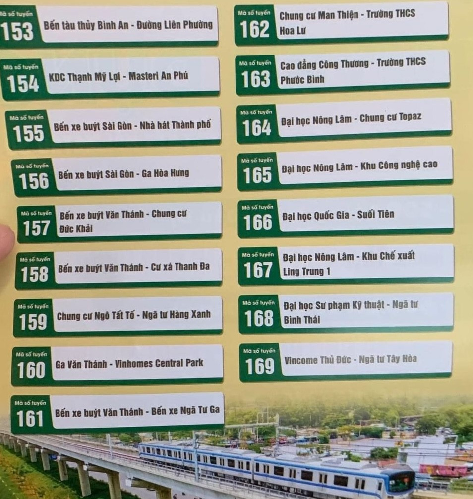 Danh sách các tuyến xe buýt kết nối metro số 1 Bến Thành- Suối Tiên Danh sách các tuyến xe buýt kết nối metro số 1 Bến Thành- Suối Tiên